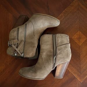 Brown booties with faux buckle and zippers US size 7